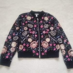 Embroidery beads floral multi color sequins bomber jacket